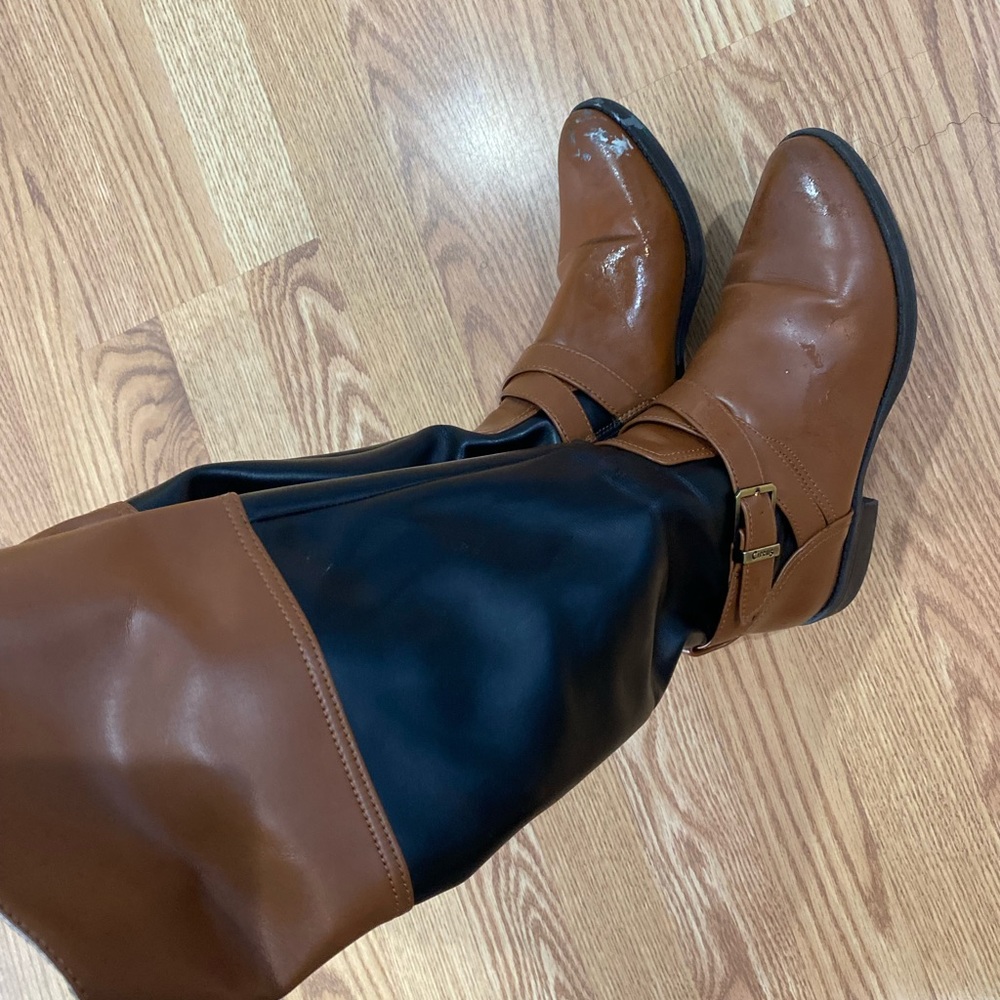 Cognac and black rider boots